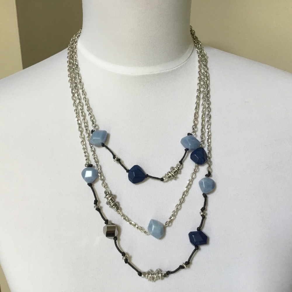 KENNETH COLE blue silver leather layer necklace
